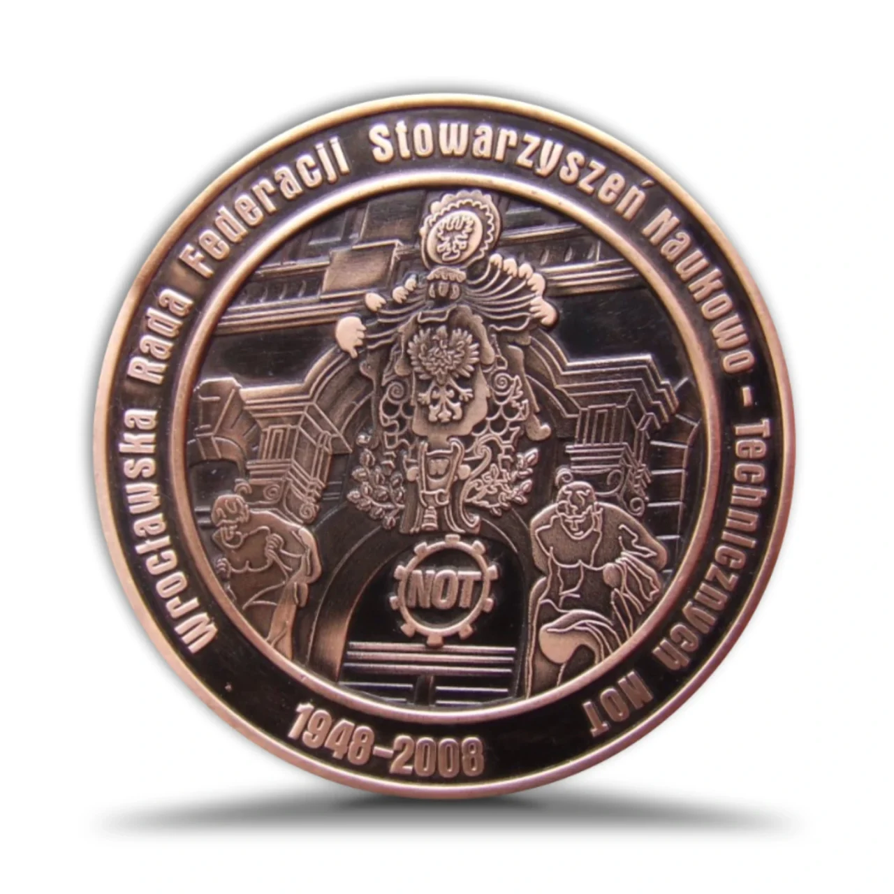 Wysokiej jakości medale tłoczone Naczelna Organizacja Techniczna